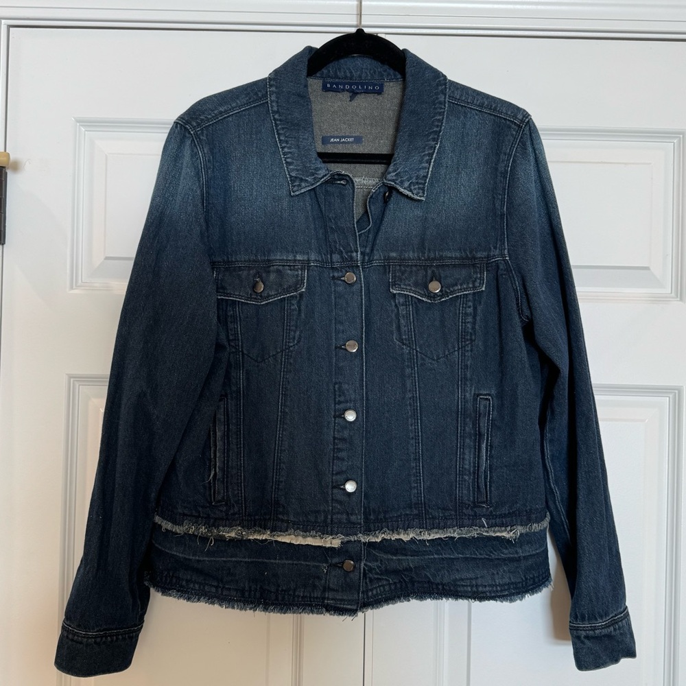 Bandolino Dark Wash Fringe Denim Jacket - Medium